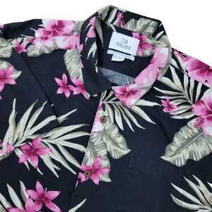28 Palms Standard Fit Mens 3XL Black Pink Floral All Over Hawaiian Button Up